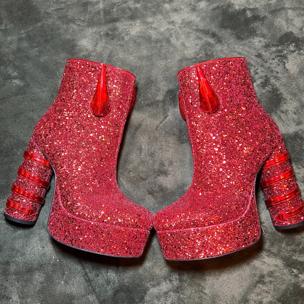 Red Glitter Devil Platform Heels